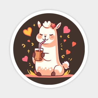 Caffeinated Love Affair: Kawaii Llama Sips Iced Coffee Magnet